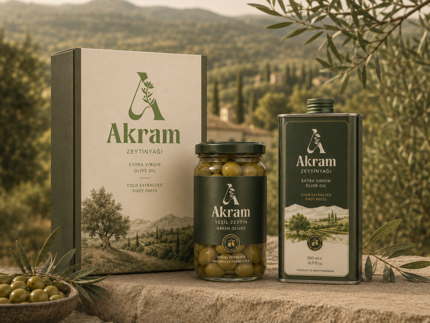 Akram Olive Table Olive & Oil Set